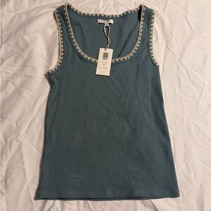 Z Supply Teal Tank Top with Embroidered Trim